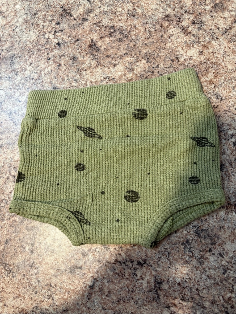 kate quinn Olive Green Planet Print Ribbed Shorts